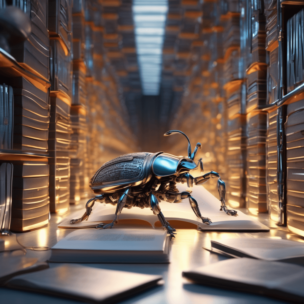 a bug on a book in a server room