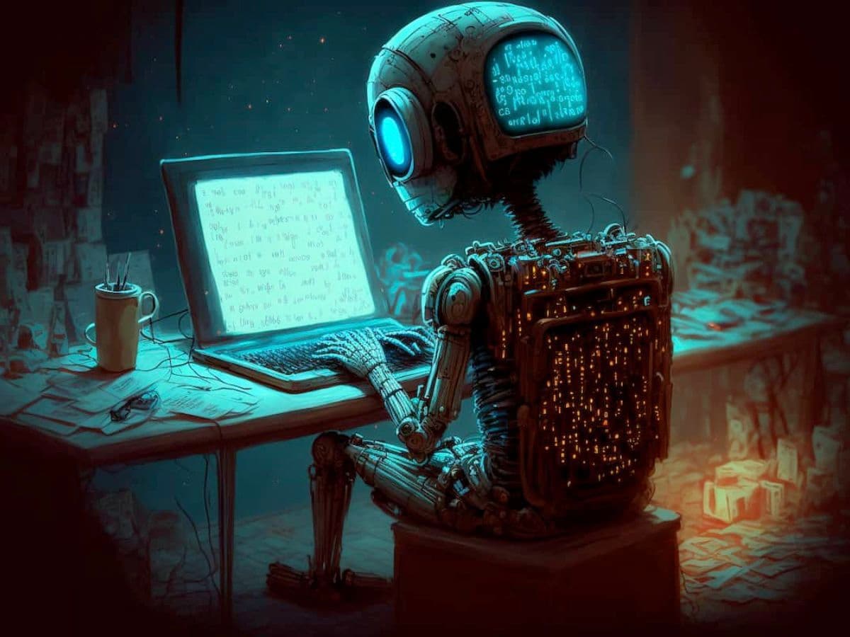 ai writing assistant typing on a laptop