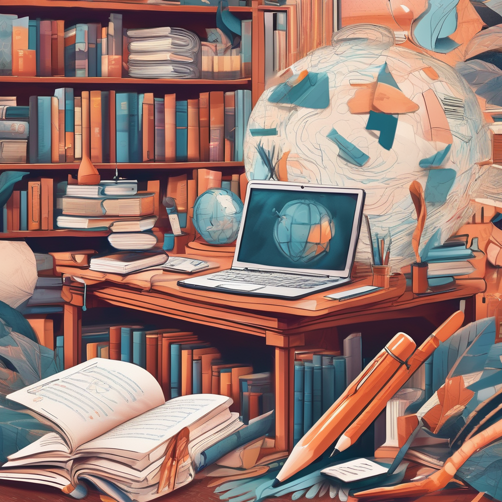 picture of a laptop on a desk with lots of books around