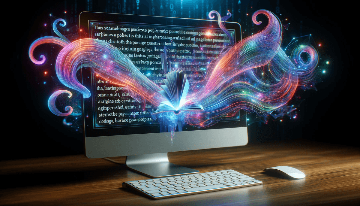 Photo of a modern computer with vibrant holographic projections emerging from its screen