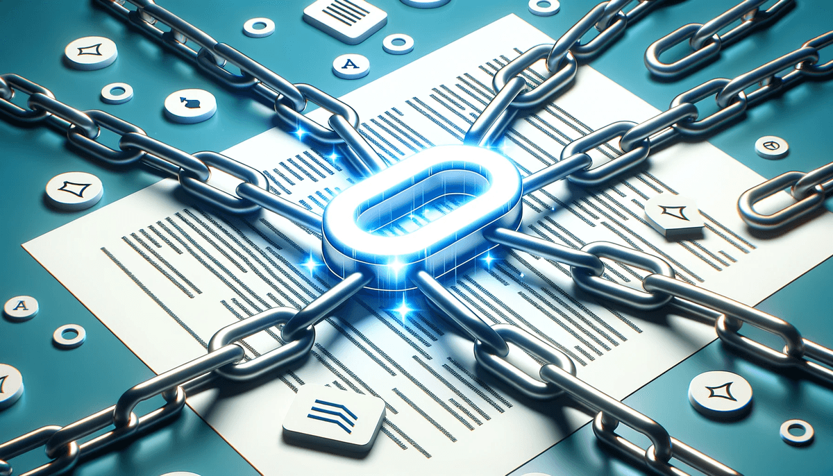 Illustration of multiple interconnected chain links hovering over a digital document