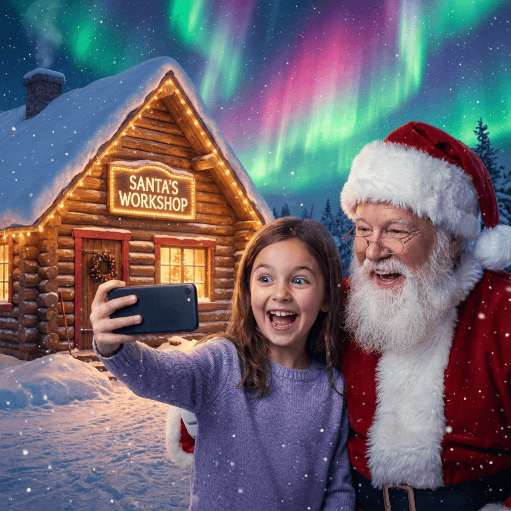 Santa Selfie example generated with Nano Banana Pro